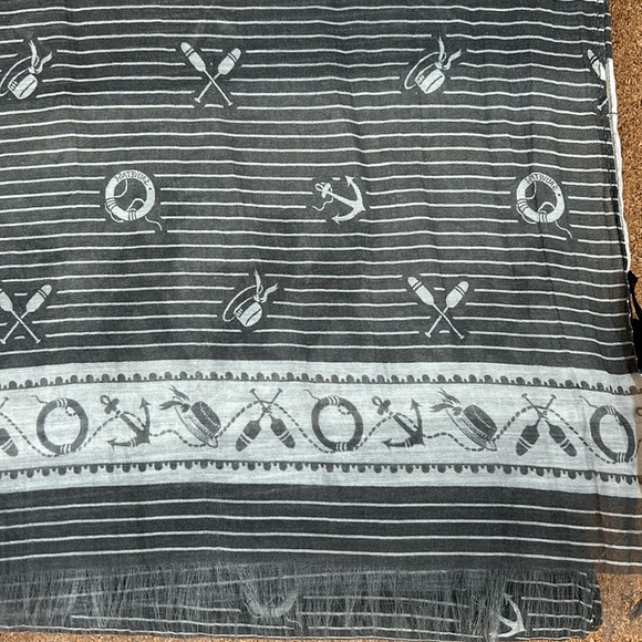 Franco Ferrari Cotton Silk Nautical  Grey White Scarf Made In Italy - Picture 7 of 17